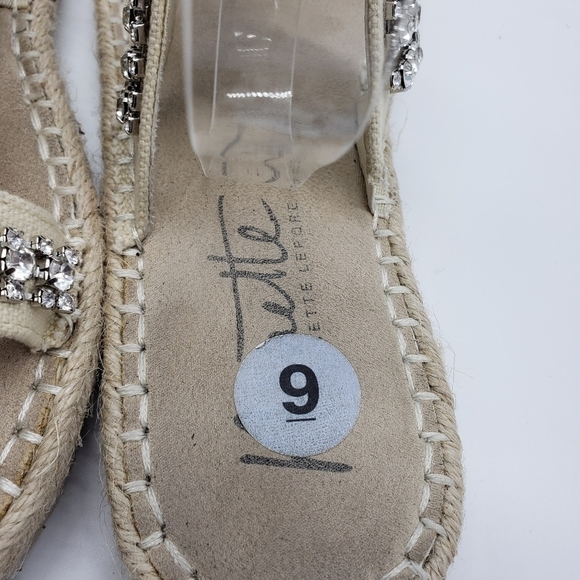 Nanette Lepore women US 9 off white sandals rhinestones fabric upper espadrille - Picture 6 of 11